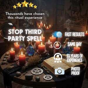 May include: A mystical scene with lit candles, potion bottles, and an open book. The text reads "STOP THIRD PARTY SPELL" and "FAST RESULTS SAME DAY". Additional text includes "23 YEARS OF EXPERIENCE" and "PHOTO PROOF".