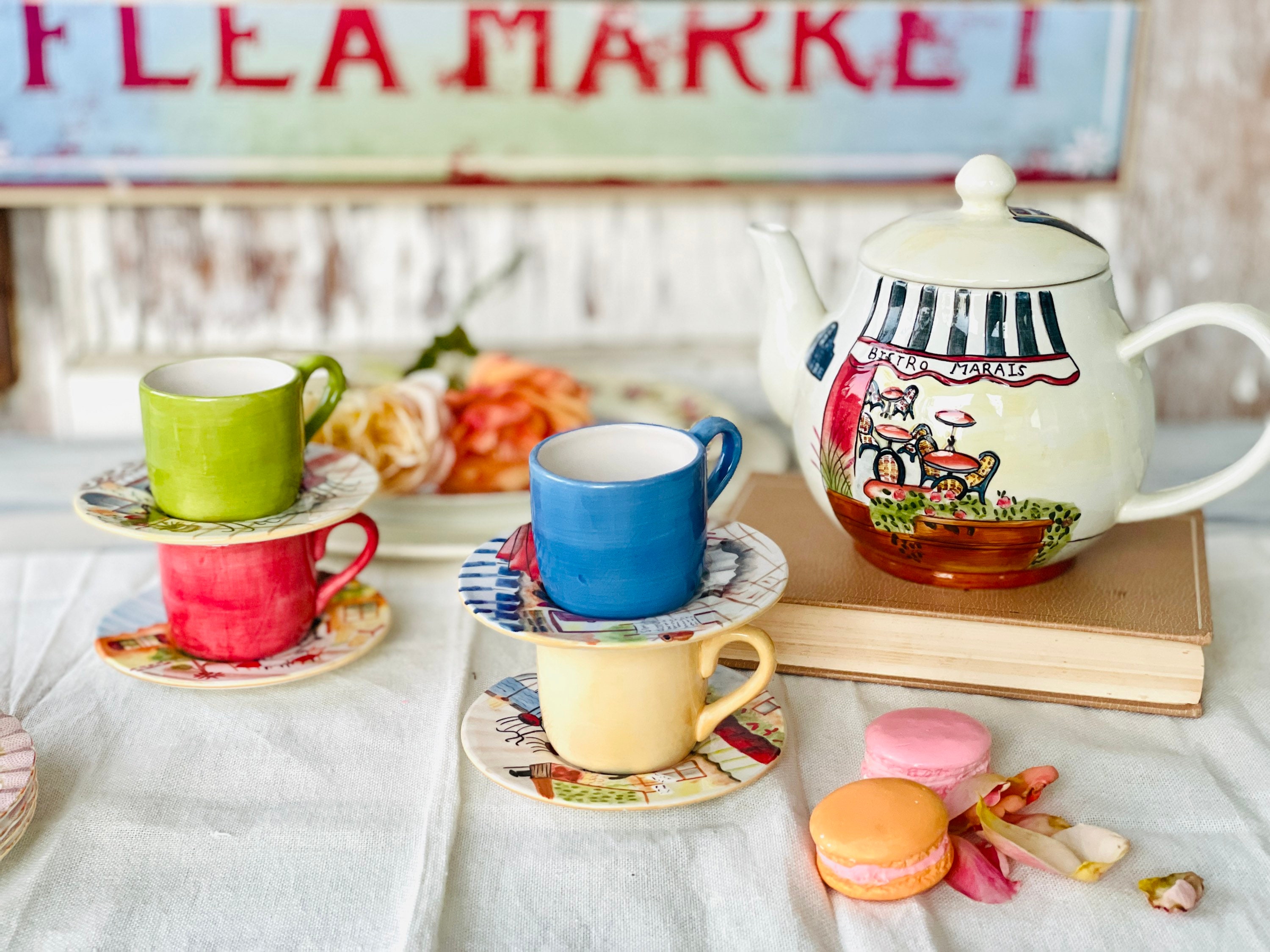 Vintage Set of Teapot and 4 Cups and Saucers Mix and Match Etsy
