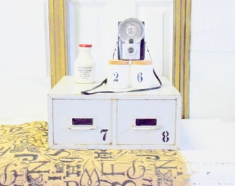 Vintage Metal File Drawer - File Cabinet - Antique White