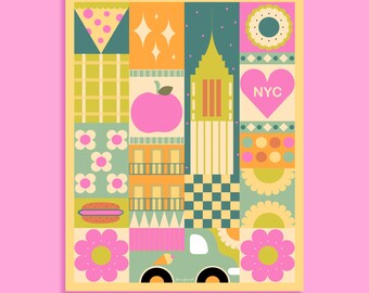 Colorful NYC Print, New York Poster, Big Apple Wall Decor, Unframed Poster