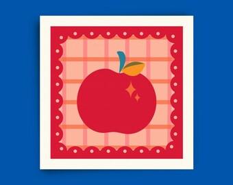 Retro Apple Digital Download | Printable Fruit Wall Art | Cozy Kitchen Decor | Whimsical Illustration| 2 sizes included