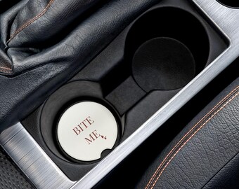 BÍRDAME colmillos de vampiro gotas de sangre Posavasos de esteatita para coche | portavasos redondo