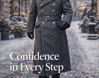Herren Grau Wolle Trenchcoat Lang, Zweireihiger Militär Mantel mit Gürtel, Winter Mantel Männer, Klassischer Warmer Mantel
