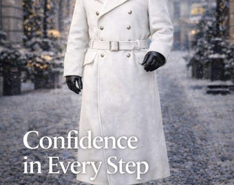 Herren Elfenbein Wolle Trenchcoat Lang, Weißer Zweireihiger Militärmantel Mit Gürtel, Winter Mantel Männer, Klassischer Langer Luxusmantel