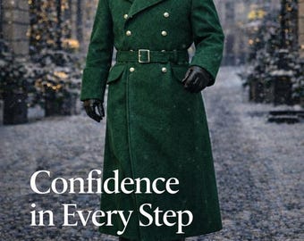 Herren Grün Wolle Trenchcoat Lang, Militär Zweireiher Mantel Gürtel, Winter Formelle Mantel Männer, Langer Mantel im Vintage Stil