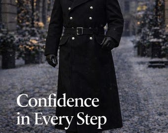 Herren Schwarz Wolle Trenchcoat Lang, Zweireihig Militärischen Mantel Gürtel, Winter Formelle Mantel Männer, Klassische Warme Mantel
