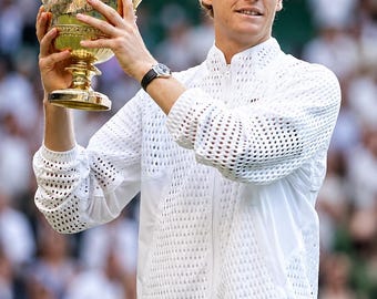 Giacca da tennis Jannik Sinner Wimbledon 2026 in rete bianca, giacca sportiva da uomo con zip intera, traspirante e performante.