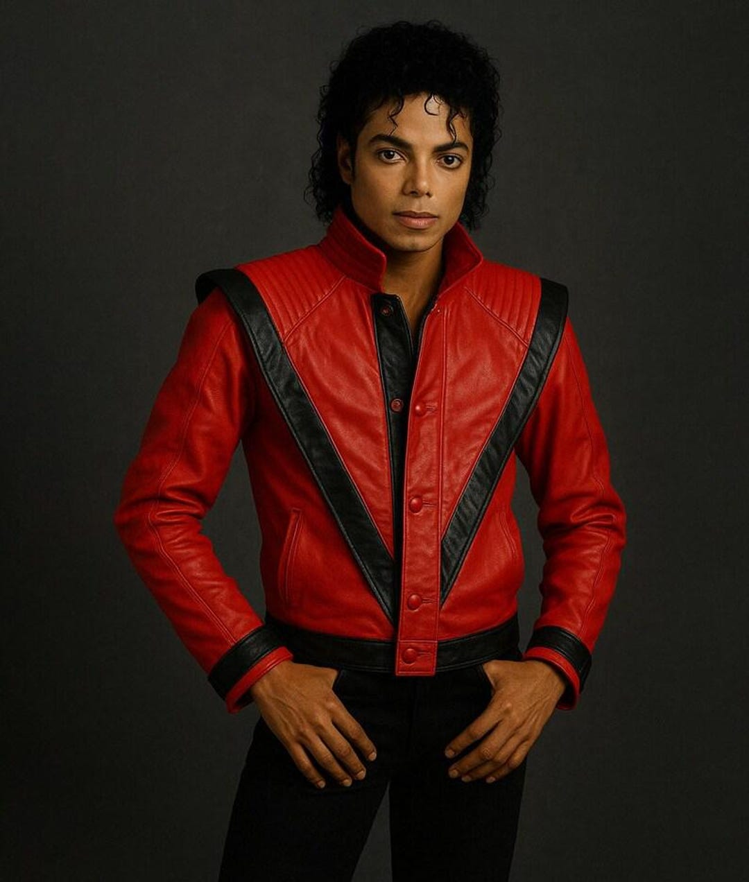 80s Pop Star Red Leather Jacket, Thriller Inspired Biker Jacket