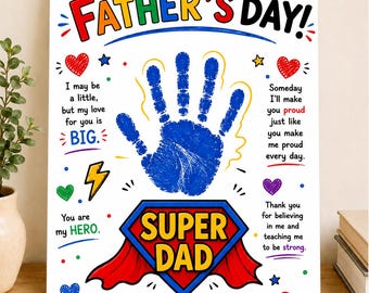 Super dad handprint craft keepsake for kids printable father's day gift art craft template