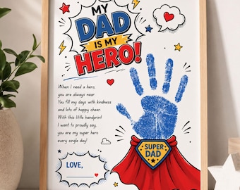 Artisanat d'empreintes de main super papa pour enfants, art préscolaire souvenir de super-héros imprimable pour la fête des pères