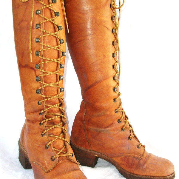 RESERVED for Caity - Vintage Tall Lace up Boots BOHEMIAN Chic - 70s - ZODIAC - Hippie Culture - Leather