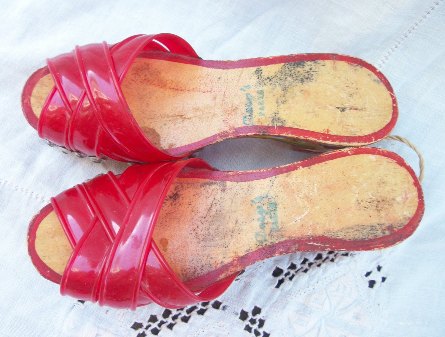 Zapatos tallados en madera de 1940 pintados a mano rojos | Etsy