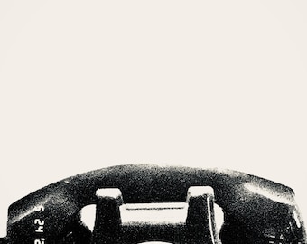 Póster imprimible en blanco y negro con estampado de teléfono rotatorio retro. Estilo vintage. Descarga digital.