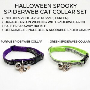 Confezione da 2 collari per gatti di Halloween, con ciondolo a forma di ragno, campanellino e fibbia di sicurezza a sgancio rapido.