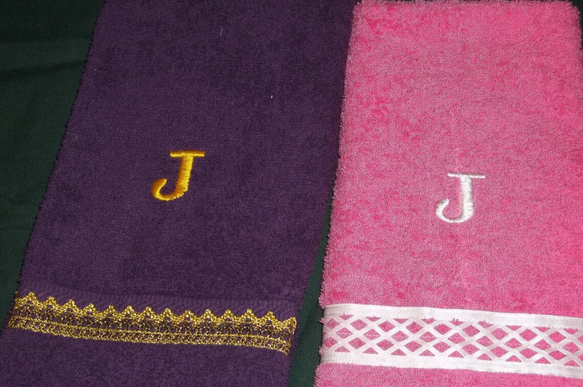 Monogrammed Hand Towels With Braided Ribbon Boarders and Etsy