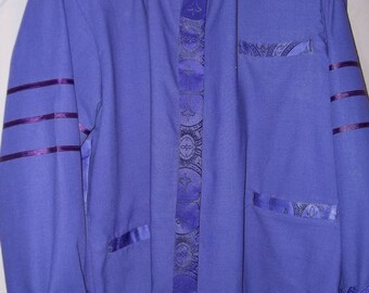 NaRu Clergy Jacket Enhanced with Purple Brocade Clergy Jacquard and purple ribbons for Dr's Bars. Custom Handmade Bishop's Purple