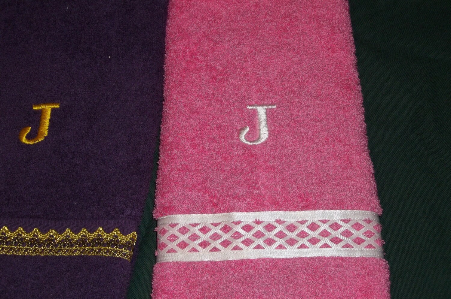 Monogrammed Hand Towels With Braided Ribbon Boarders and Etsy