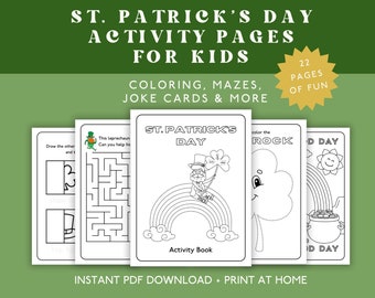 St. Patrick's Day Kids Activity Book - Saint Pattys Digital Download Bundle w/ Coloring Pages, Mazes, Jokes, Printable PDF Workbook Pre-K