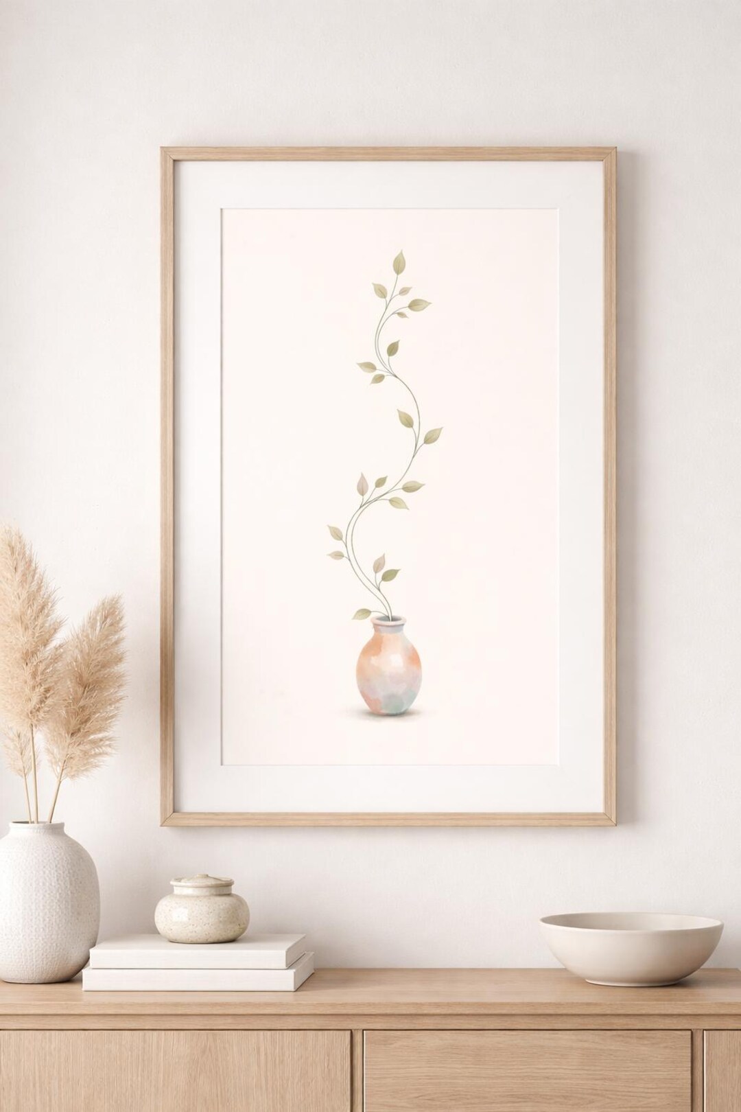 Minimal Botanical Printable Wall Art – Soft Vine Illustration – Neutral ...