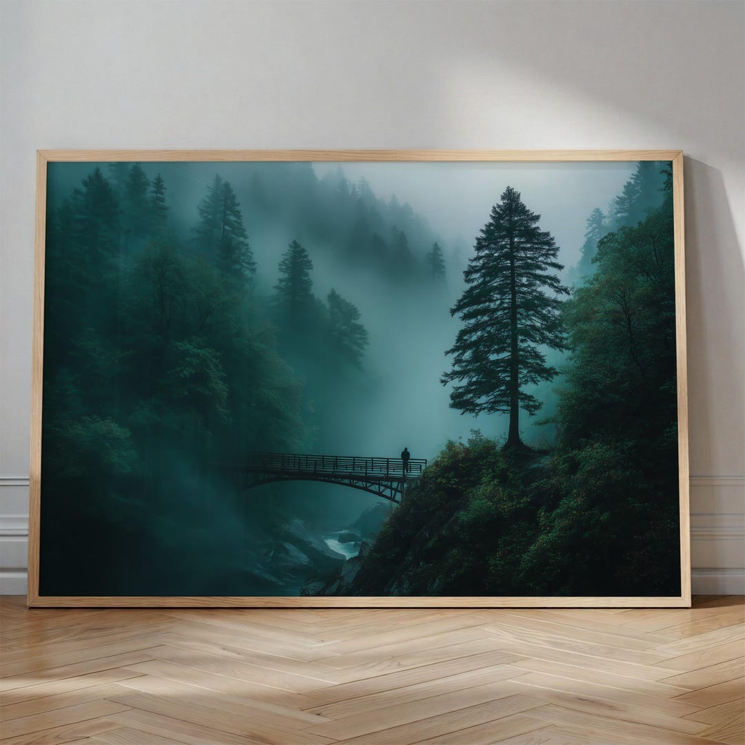 Moody Forest Landscape Poster, Misty Woodland Wall Art Print, Dark ...