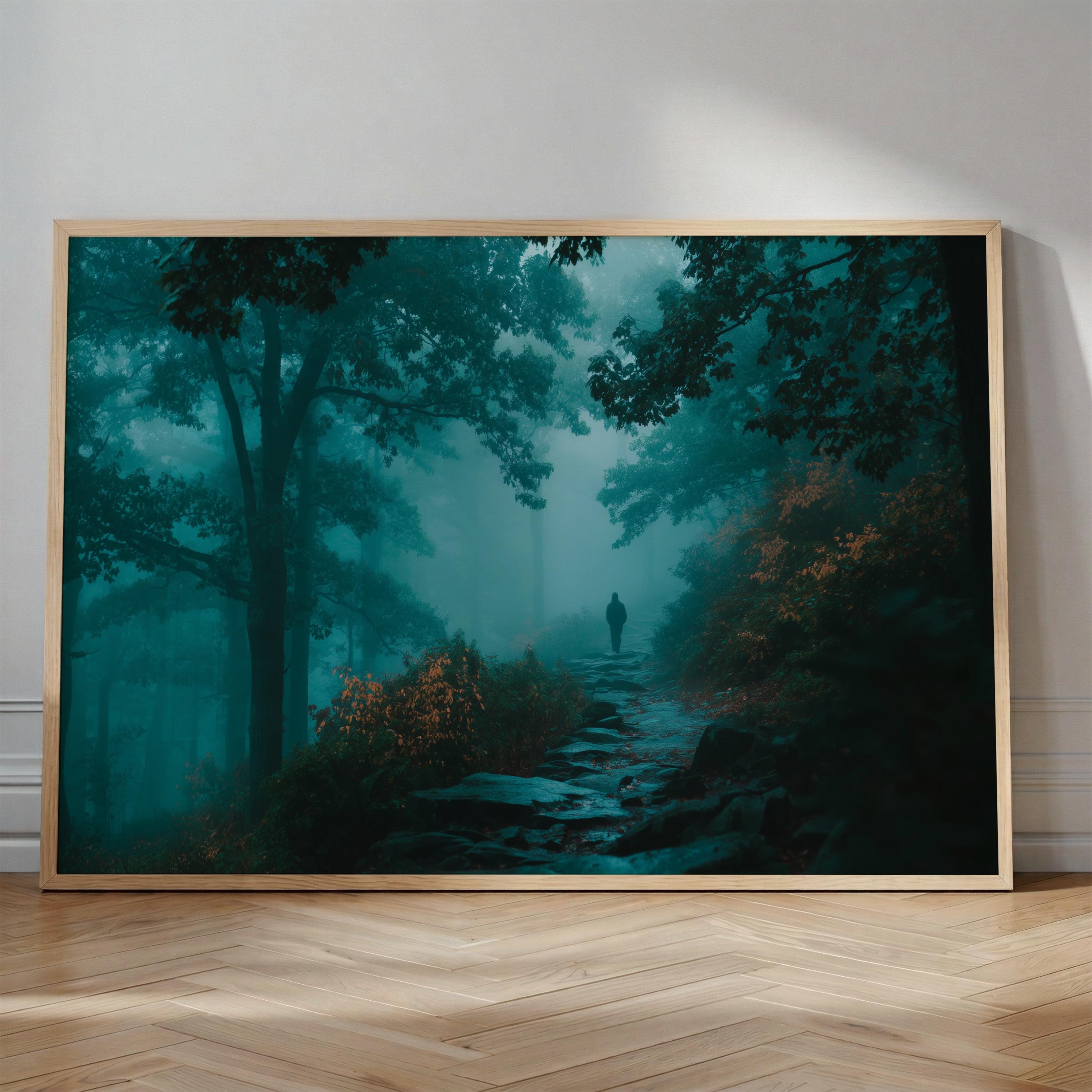 Misty Forest Path Art Print Poster, Ethereal Woodland Landscape Wall ...