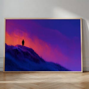 Synthwave Poster Print | Retrowave Aesthetic Wall Art | Sci-Fi Landscape Man Silhouette Gradient Sky Art | Moody Room Decor Gift