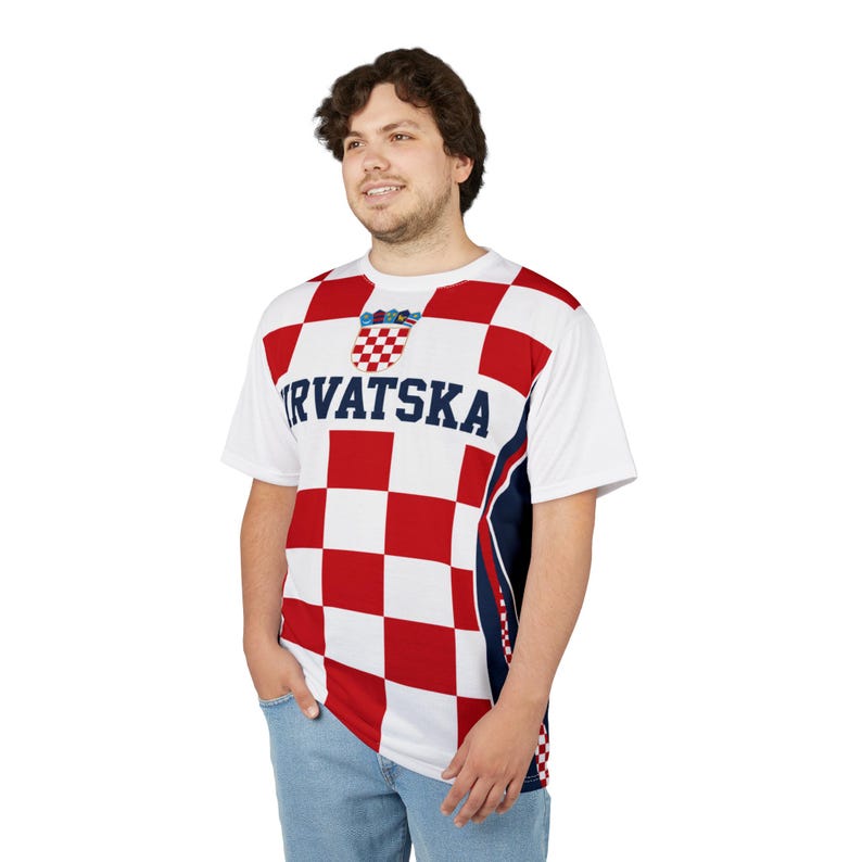 Croatia Football Shirt, Hrvatska Checkerboard Soccer Tee, Croatian Fan Jersey Style T-Shirt image 6