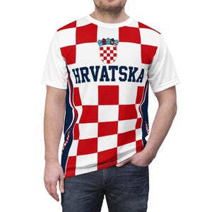 Croatia Football Shirt, Hrvatska Checkerboard Soccer Tee, Croatian Fan Jersey Style T-Shirt image 1