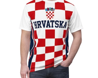 Croatia Football Shirt, Hrvatska Checkerboard Soccer Tee, Croatian Fan Jersey Style T-Shirt