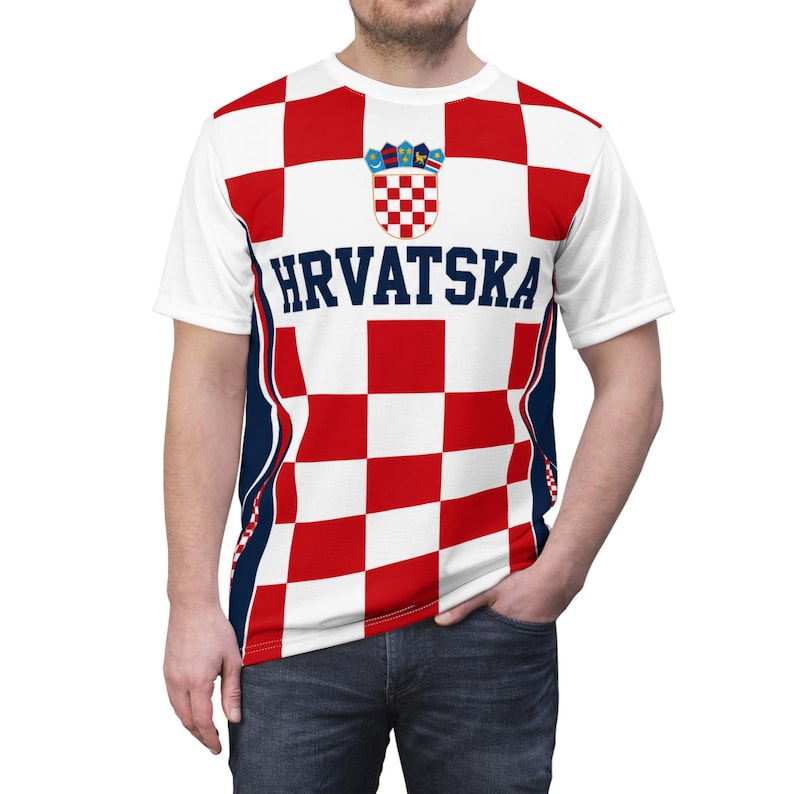 Croatia Football Shirt, Hrvatska Checkerboard Soccer Tee, Croatian Fan Jersey Style T-Shirt image 1