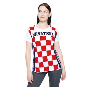 Croatia Football Shirt, Hrvatska Checkerboard Soccer Tee, Croatian Fan Jersey Style T-Shirt image 1