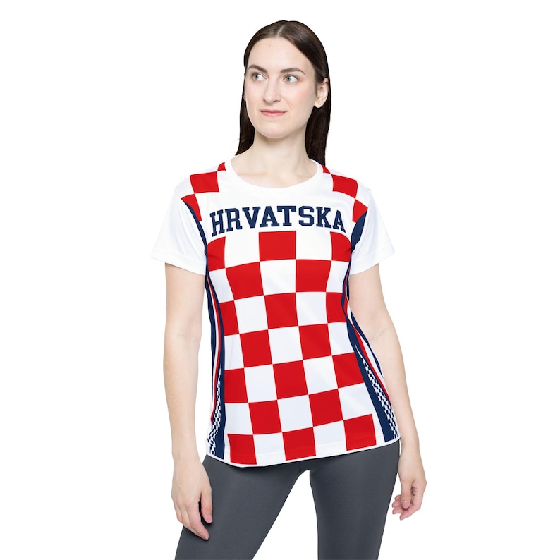 Croatia Football Shirt, Hrvatska Checkerboard Soccer Tee, Croatian Fan Jersey Style T-Shirt image 1
