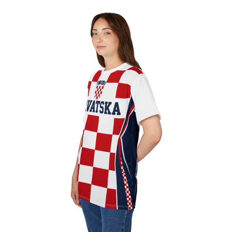 Croatia Football Shirt, Hrvatska Checkerboard Soccer Tee, Croatian Fan Jersey Style T-Shirt image 14
