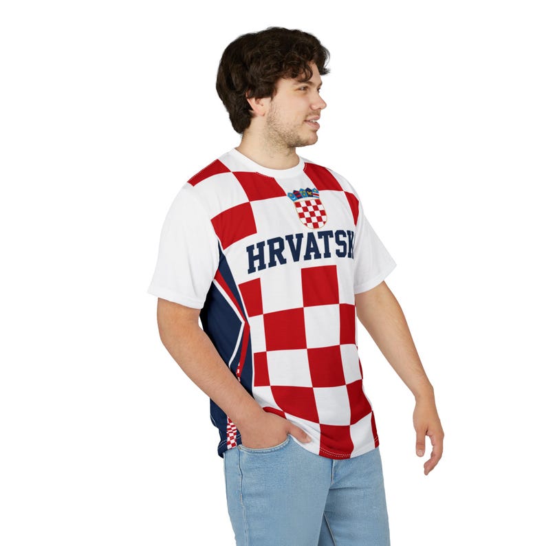 Croatia Football Shirt, Hrvatska Checkerboard Soccer Tee, Croatian Fan Jersey Style T-Shirt image 12