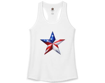 Koszulka z nadrukiem USA Star Racerback Tank Top, Patriotyczna koszulka z amerykańską flagą