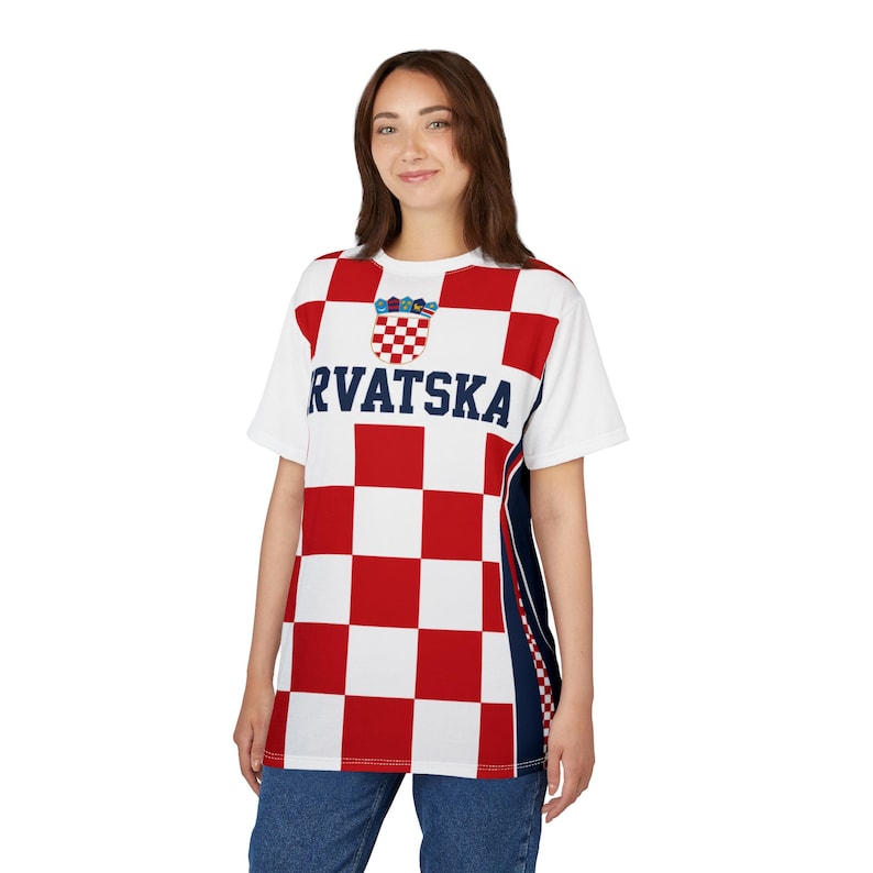 Croatia Football Shirt, Hrvatska Checkerboard Soccer Tee, Croatian Fan Jersey Style T-Shirt image 7