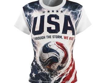 Koszulka kibica USA Soccer, damska koszulka piłkarska w kolorze czerwono-biało-niebieskim Storm, patriotyczna koszulka sportowa na mecz