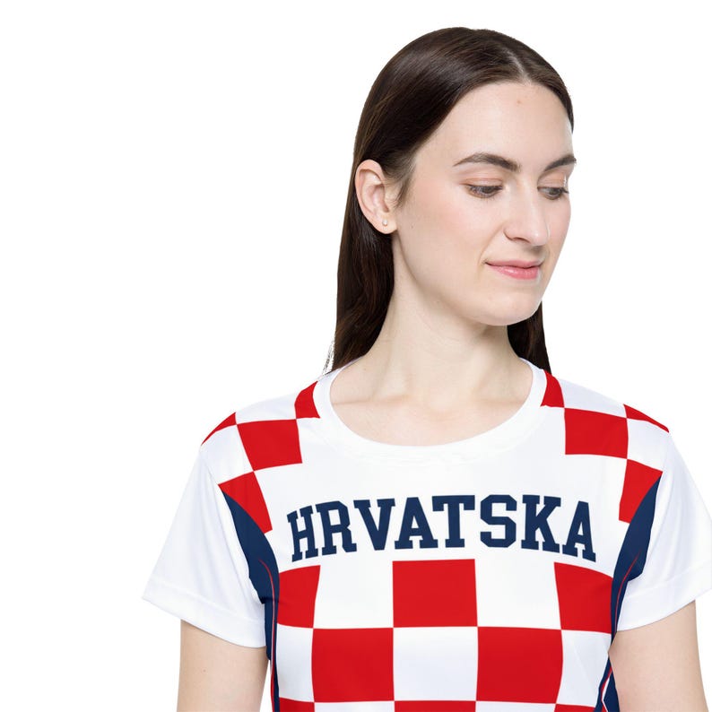 Croatia Football Shirt, Hrvatska Checkerboard Soccer Tee, Croatian Fan Jersey Style T-Shirt image 7