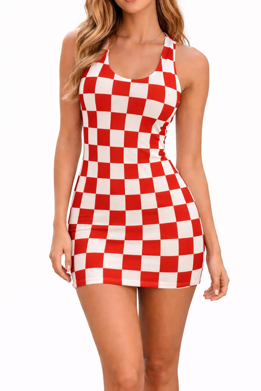 strapless open back dress Red Plaid Dress main image 1