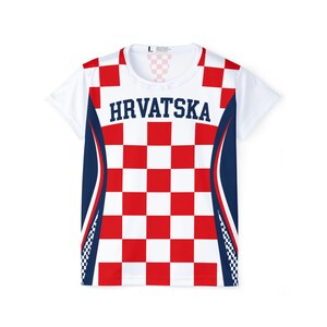 Croatia Football Shirt, Hrvatska Checkerboard Soccer Tee, Croatian Fan Jersey Style T-Shirt image 2
