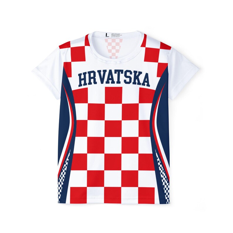 Croatia Football Shirt, Hrvatska Checkerboard Soccer Tee, Croatian Fan Jersey Style T-Shirt image 2