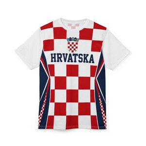 Croatia Football Shirt, Hrvatska Checkerboard Soccer Tee, Croatian Fan Jersey Style T-Shirt image 3