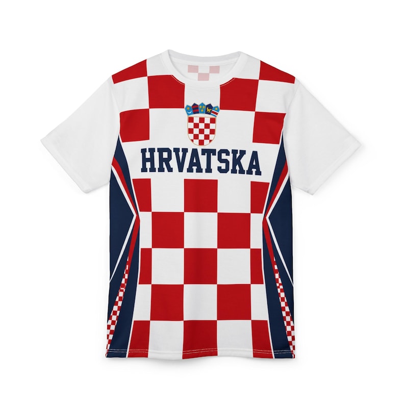 Croatia Football Shirt, Hrvatska Checkerboard Soccer Tee, Croatian Fan Jersey Style T-Shirt image 3