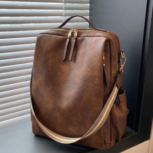 7636 Backpack Purse , Large Vegan Leather Backpack Purse with Wallet Pouch Vegan Leather Women main image 4