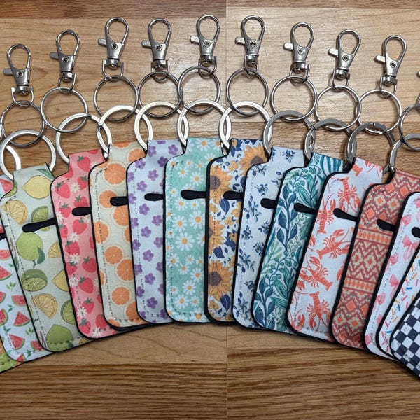 Keychain lip balm holder, Chap-stick holder, floral, patterns, fruit. Lip balm NOT INCLUDED