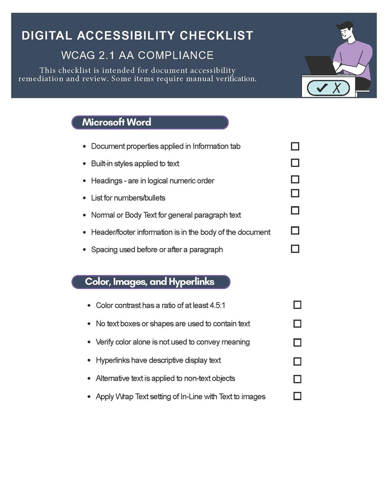 Document Accessibility Checklist for Word & PDF (WCAG 2.1 AA) - Etsy