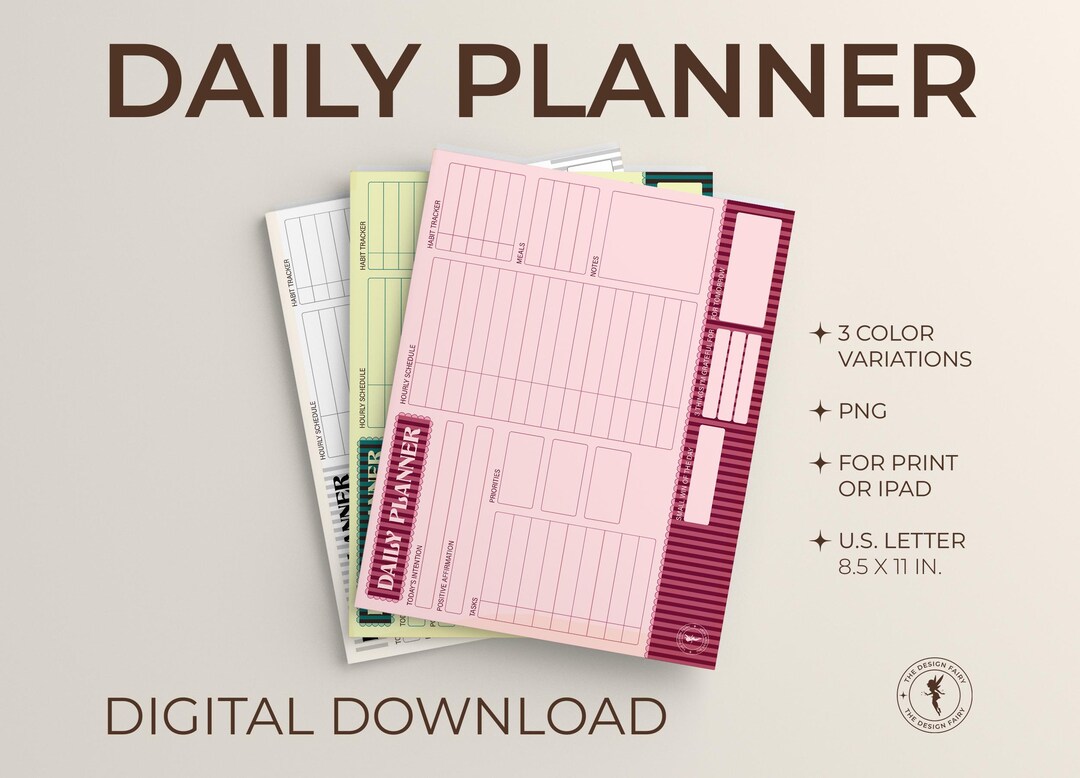 Daily Planner Printable | Digital Download | US Letter & iPad | Minimal ...