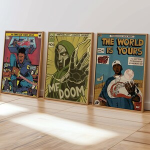 Hip Hop 90s Set of 3 Canvas / Art Prints / Framed Wall Art Classic Hip Hop Poster, Gift, MF DOOM, Nas, NYC East Coast Rap, Retro Comic Cover