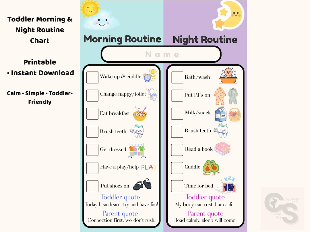 Toddler Morning & Night Routine Printable | Calm Daily Routine for ...