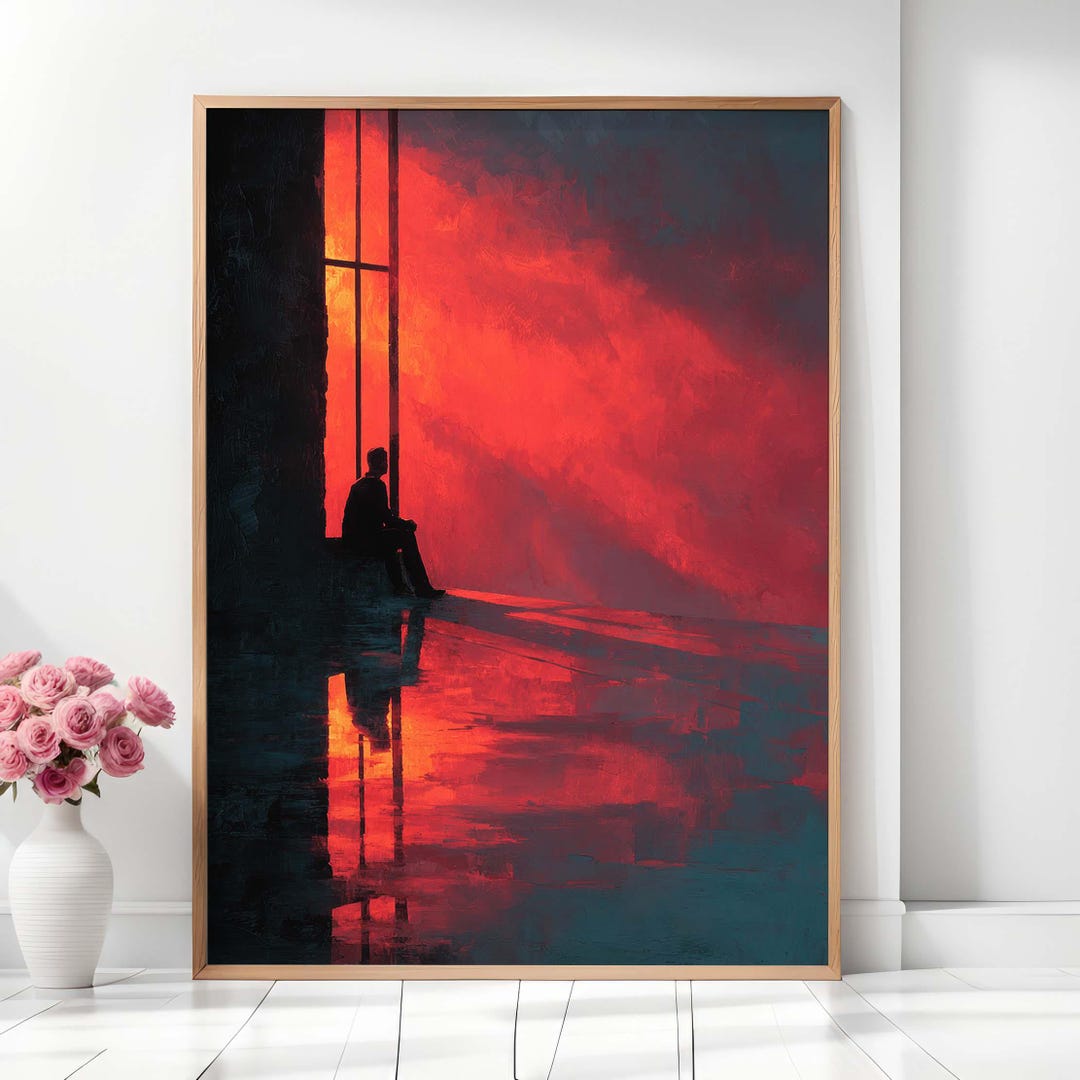 Red Window Silhouette Art Print, Modern Dramatic Decor (digital ...
